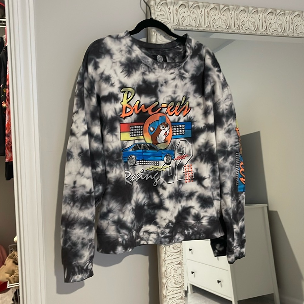 Bucees tie-dye, racing sweatshirt